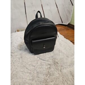 ECOSUSI Black Faux Leather Mini Backpack Convertible Straps Flap Pocket‎